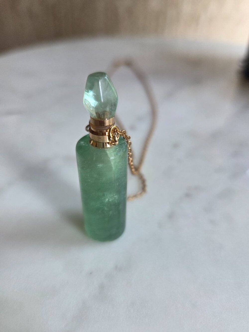 Green Fluorite Pendant Necklace with Gold Colored Chain